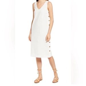 Madewell Linen Dress button detail along sides soft material chic